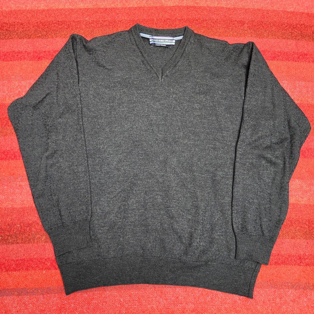 Merino Wool Blend Coney Island V Neck Sweater Charcoal Grey Mens M Made in Italy